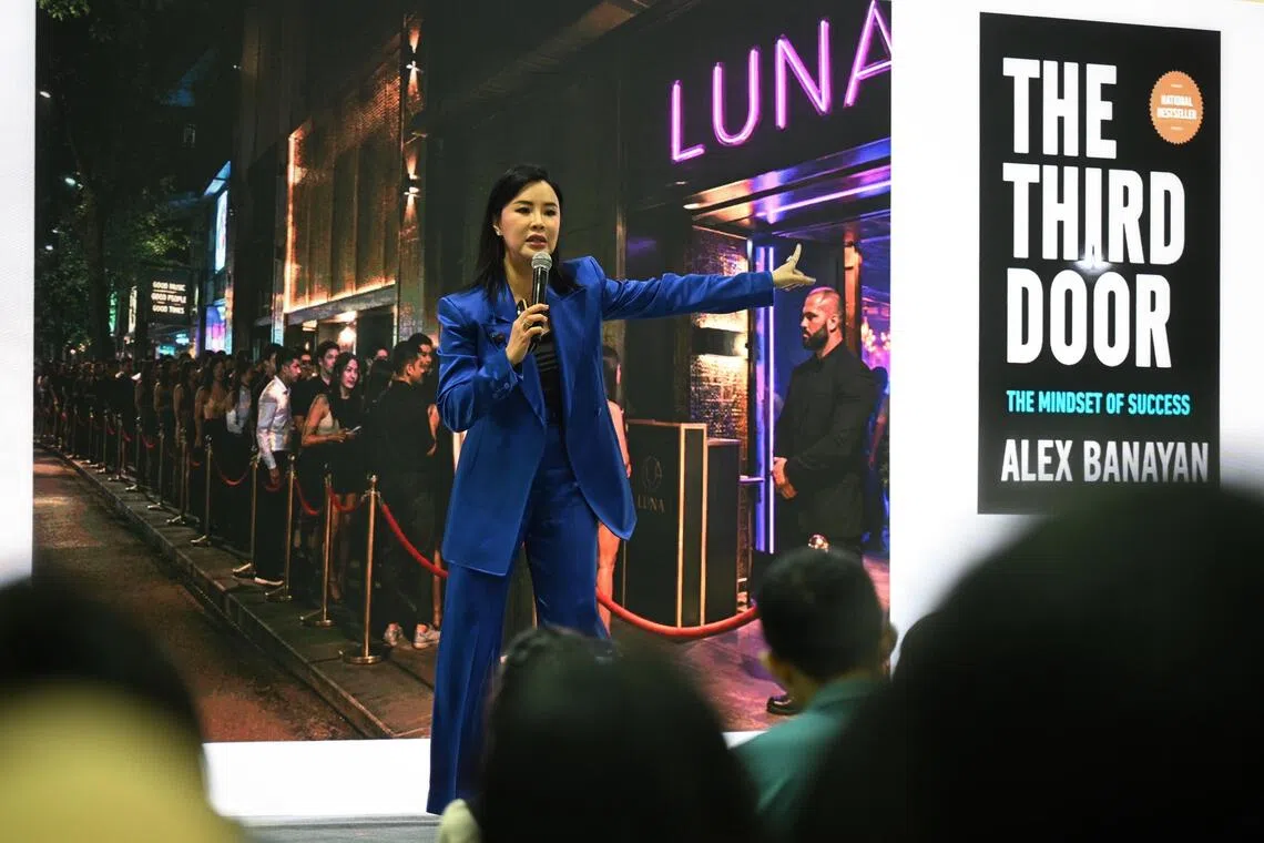 Forest Wolf and Deep Human Club founder Crystal Lim-Lange delivering a keynote address at the SPH Media Career Expo on Aug 22.
