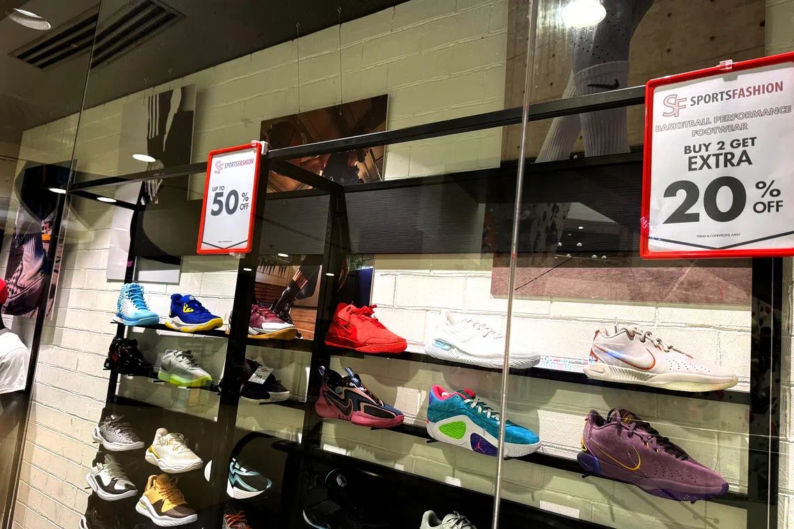 Sportswear retailer Sportsfashion’s outlet in Kallang Wave Mall was seen holding sales for their shoes, with sales going as high as 50 per cent off a pair.