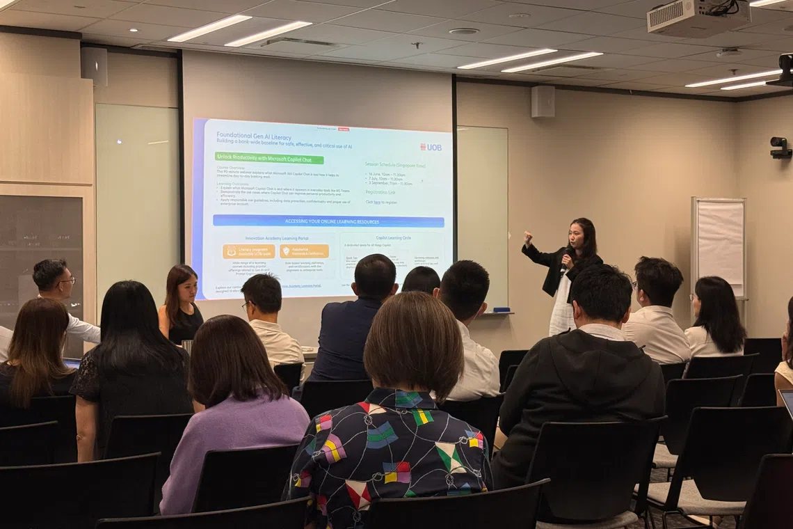 UOB staff participate in a foundational Gen AI literacy training, learning to use Gen AI responsibly and effectively in their work.