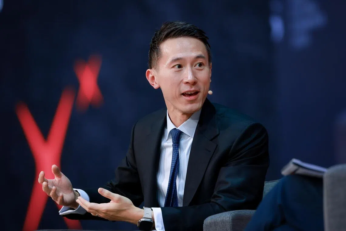 TikTok CEO Chew Shou Zi speaking at the DBS Asia Future Forward Conference at Suntec Convention and Exhibition Centre on Oct 12.