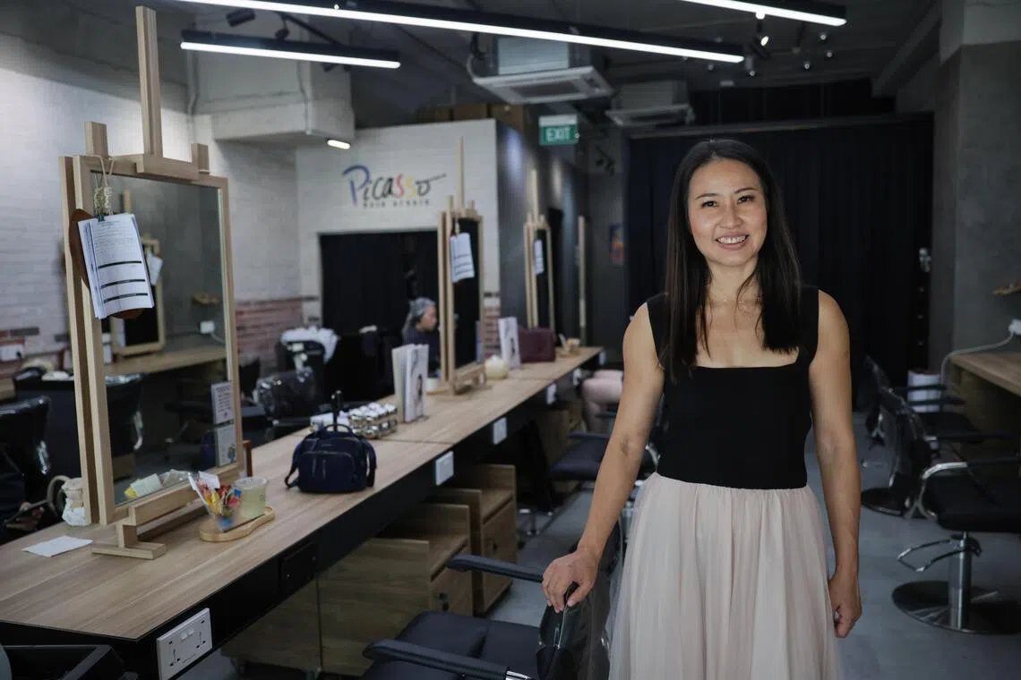 Teo Shiyun, 43, co-founder of Picasso Hair Studio photographed at Goldhill Plaza.